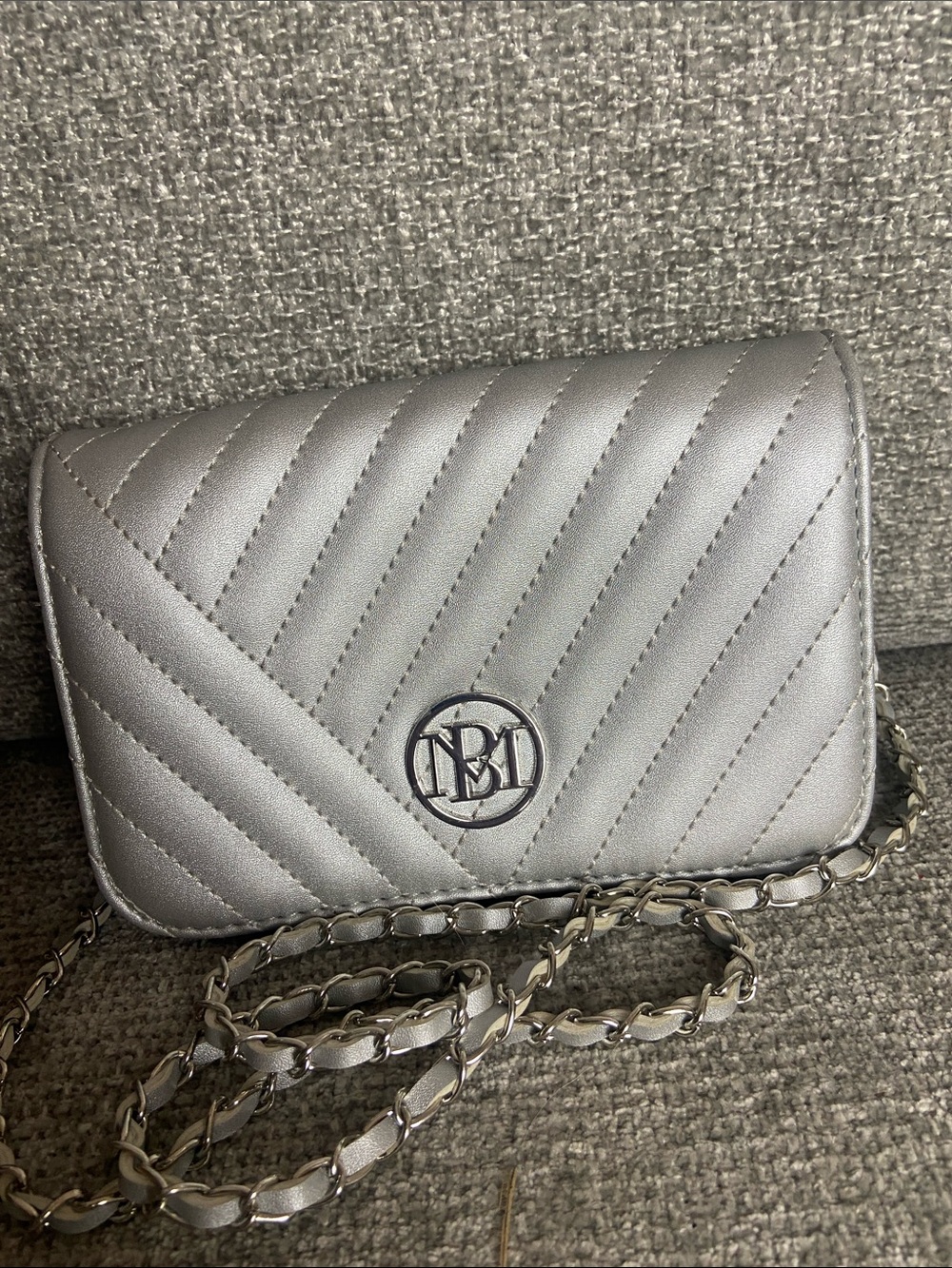 Badgley Mischka Quilted Silver Chain Strap Crossbody